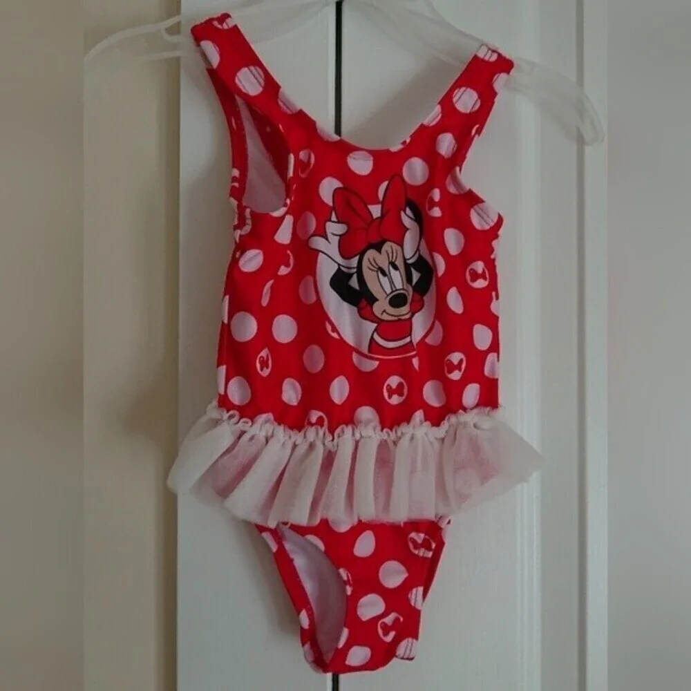 Disney Baby Minnie Mouse One-piece Swimsuit Size 12M Red/White Polka Dot Tutu